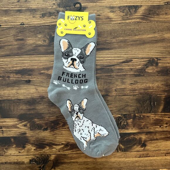 NWT Foozys Pink French Bulldog Print Casual Crew Socks Women One Size - Picture 1 of 2